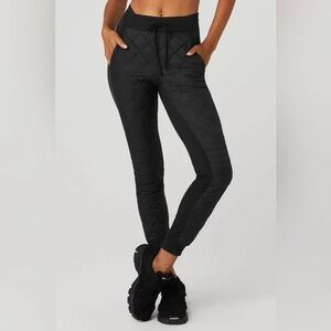 ALO Airbrush Winter Warm Moto Puffer Pants Black Quilted Joggers XS